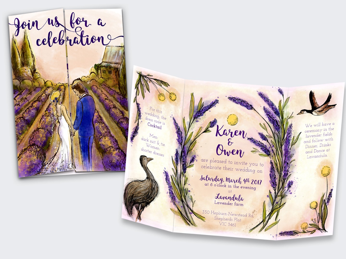 lavender lavandula wedding invitation watercolour