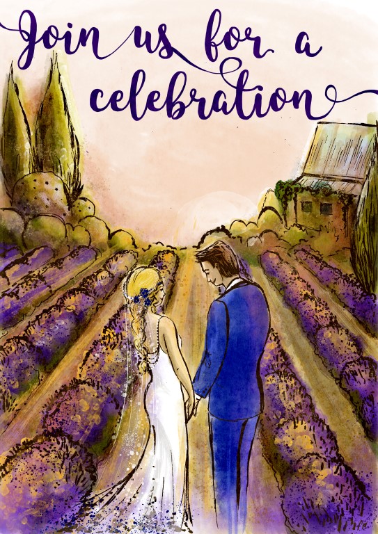 lavender lavandula wedding invitation watercolour