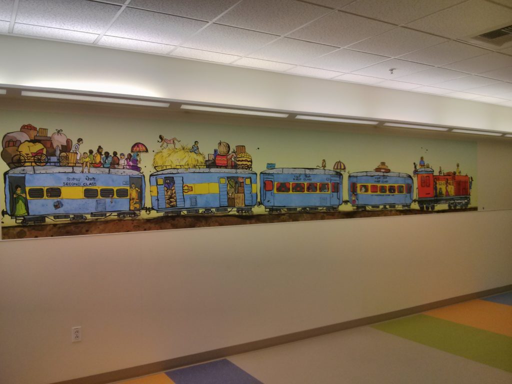 train mural installed at hospital
